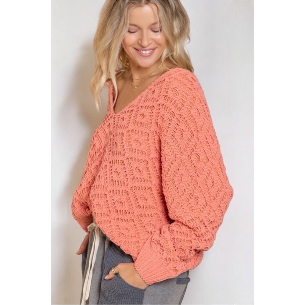 POL The Bright Side Chenille V Neck Sweater Oversized Semi-Cropped Size S - Picture 2 of 8